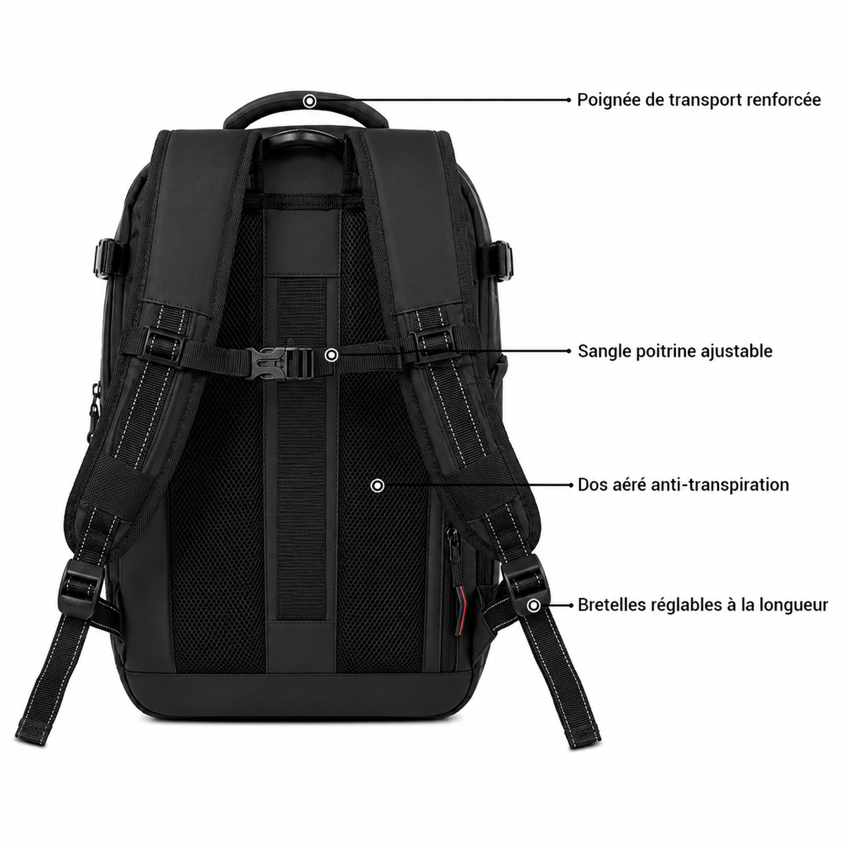 Sac à dos cabine extensible avec compression, cadenas TSA