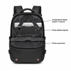 Sac à dos cabine extensible avec compression, cadenas TSA