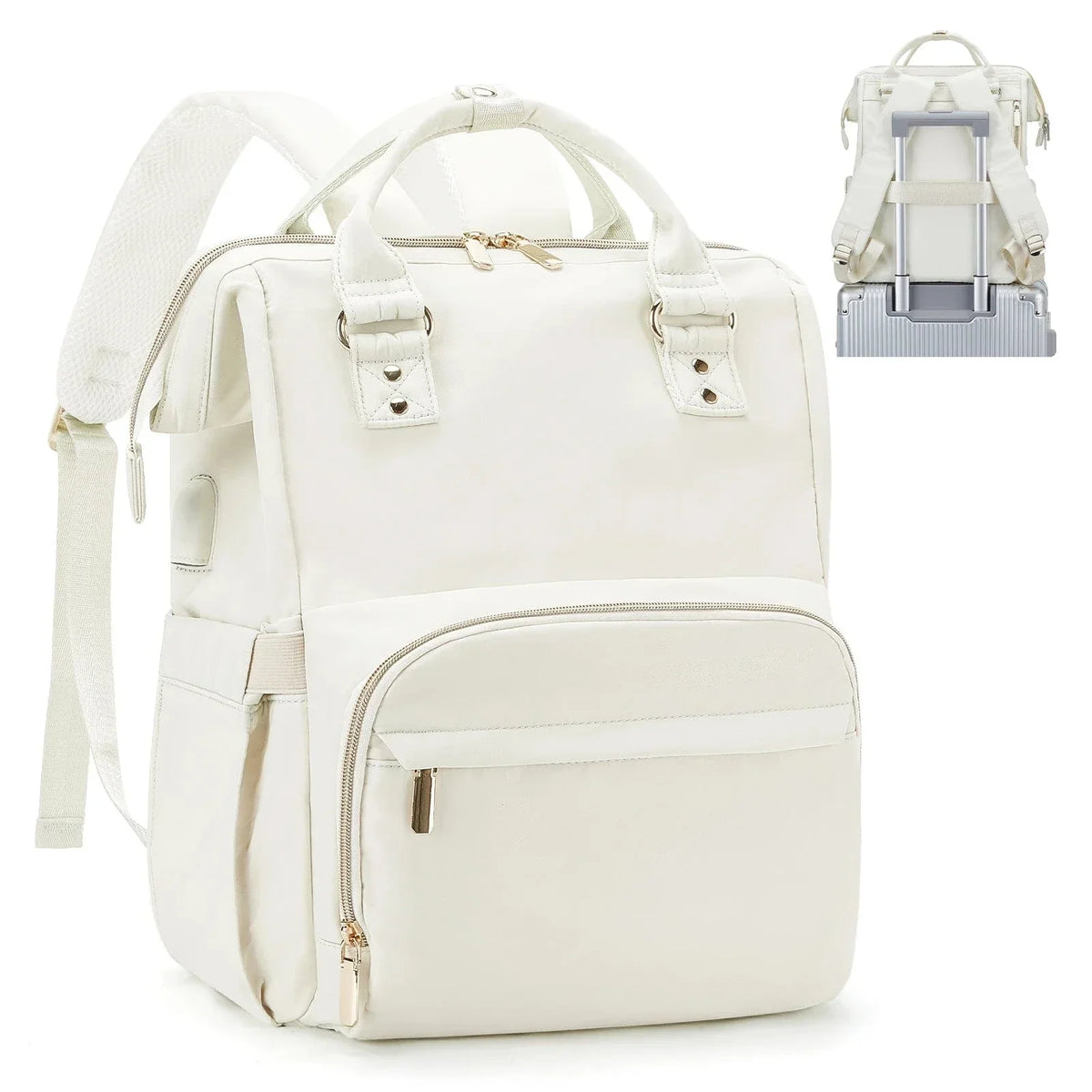 Sac à dos de voyage femme, ordinateur 14 pouces, 500 g, beige