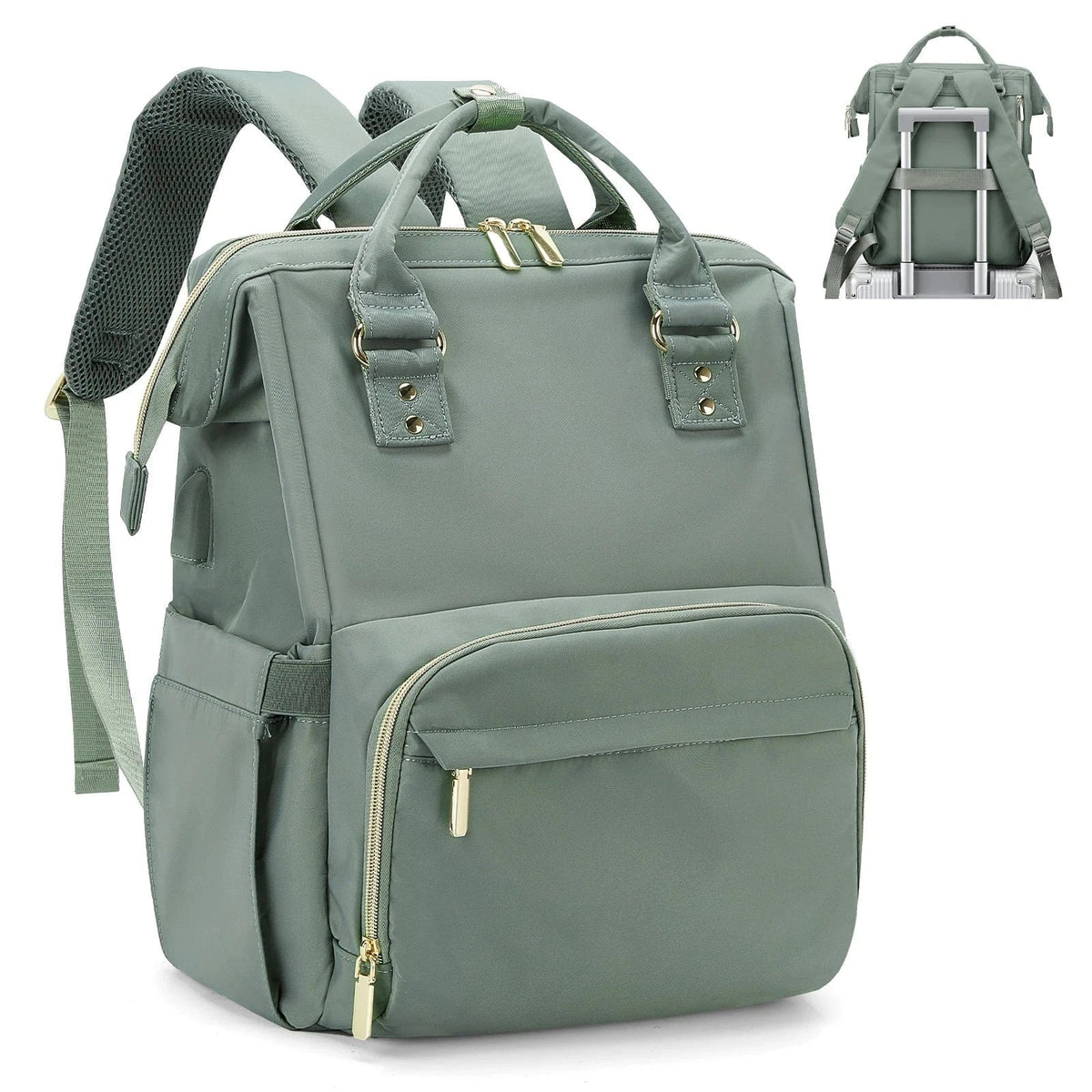 Sac à dos de voyage femme, ordinateur 14 pouces, 500 g, vert