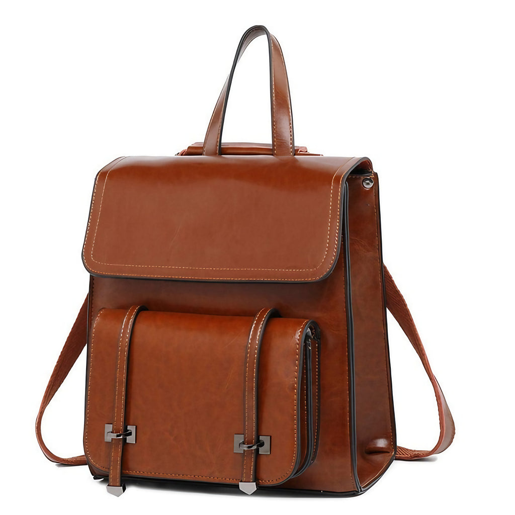 Sac à dos femme en cuir, bretelles ajustables, quatre coloris, marron clair