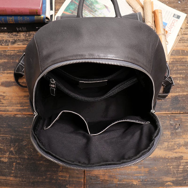 Sac à dos homme en cuir noir, 40 x 30 cm, poche zippée