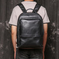 Sac à dos homme en cuir noir, 41 x 30 cm, pochette téléphone, noir
