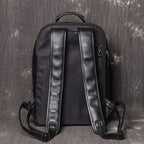 Sac à dos homme en cuir noir, 41 x 30 cm, pochette téléphone