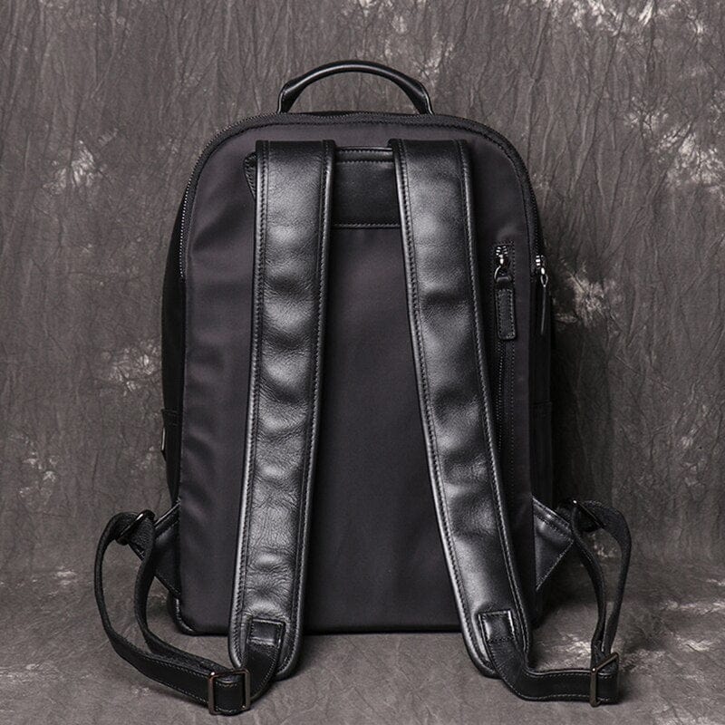 Sac à dos homme en cuir noir, 41 x 30 cm, pochette téléphone