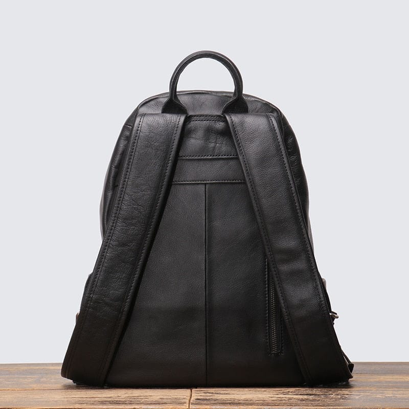 Sac à dos homme en cuir noir, 40 x 30 cm, poche zippée