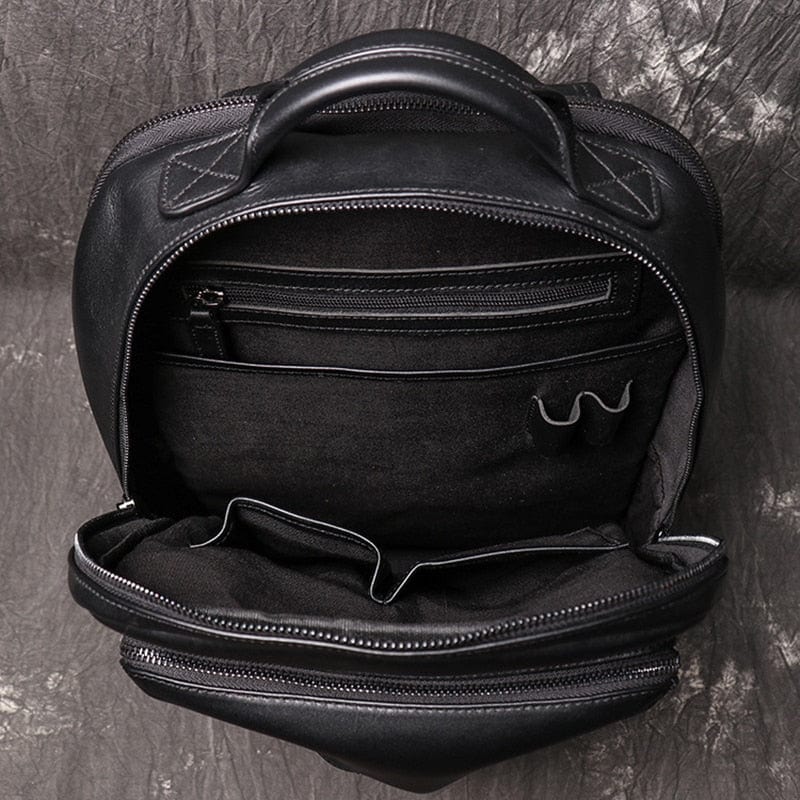 Sac à dos homme en cuir noir, 41 x 30 cm, pochette téléphone