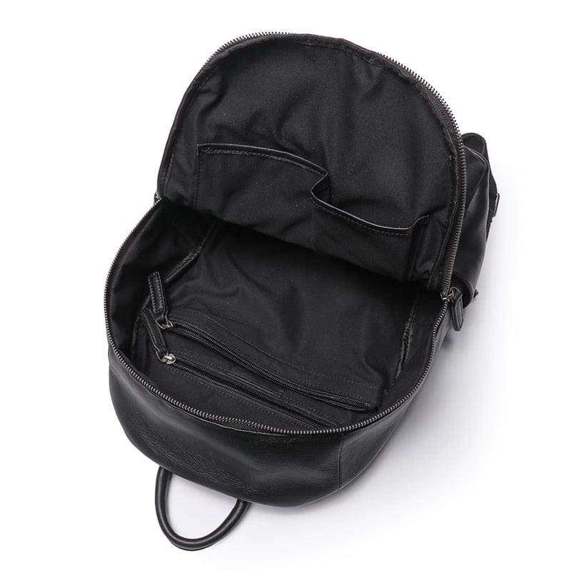 Sac à dos homme en cuir noir, 40 x 30 cm, poche zippée