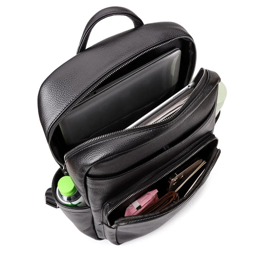 Sac à dos homme en cuir noir pour le travail et l'ordinateur