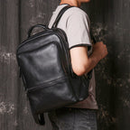 Sac à dos homme en cuir noir, 41 x 30 cm, pochette téléphone