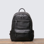 Sac à dos homme en cuir noir, 40 x 30 cm, poche zippée, noir