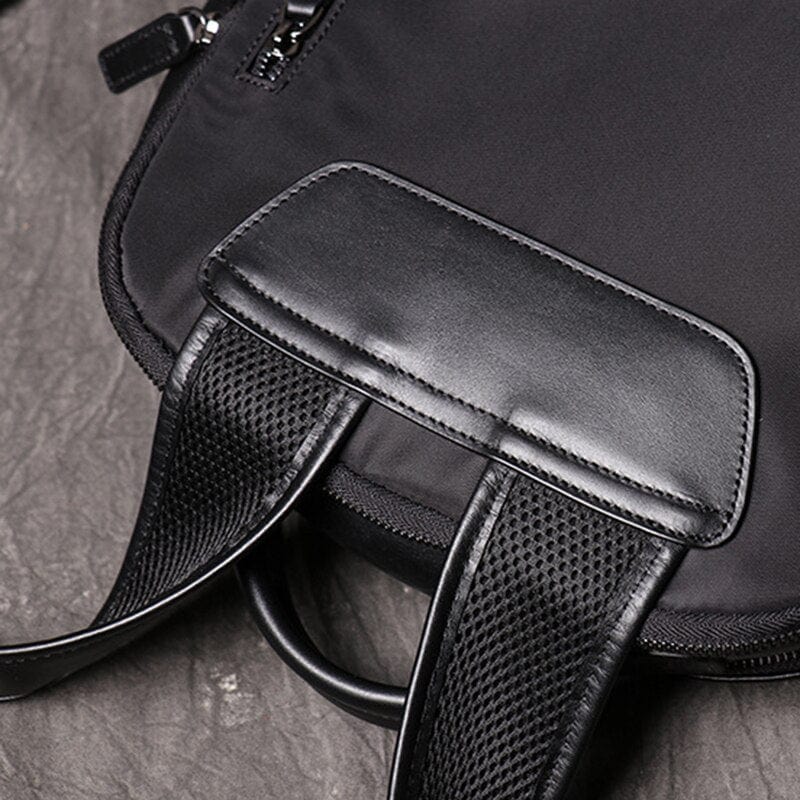 Sac à dos homme en cuir noir, 41 x 30 cm, pochette téléphone