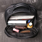 Sac à dos homme en cuir noir, 41 x 30 cm, pochette téléphone