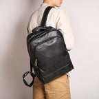 Sac à dos homme en cuir noir multipoches, 30 x 13 x 43 cm
