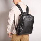 Sac à dos homme en cuir noir multipoches, 30 x 13 x 43 cm
