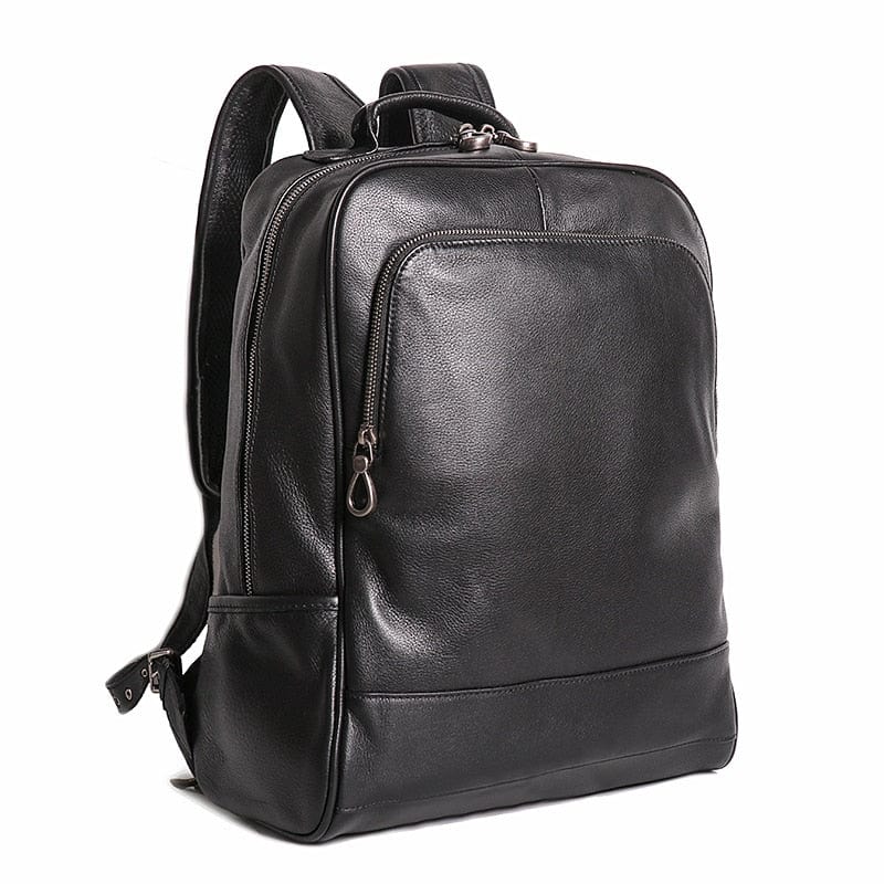 Sac à dos homme en cuir noir multipoches, 30 x 13 x 43 cm