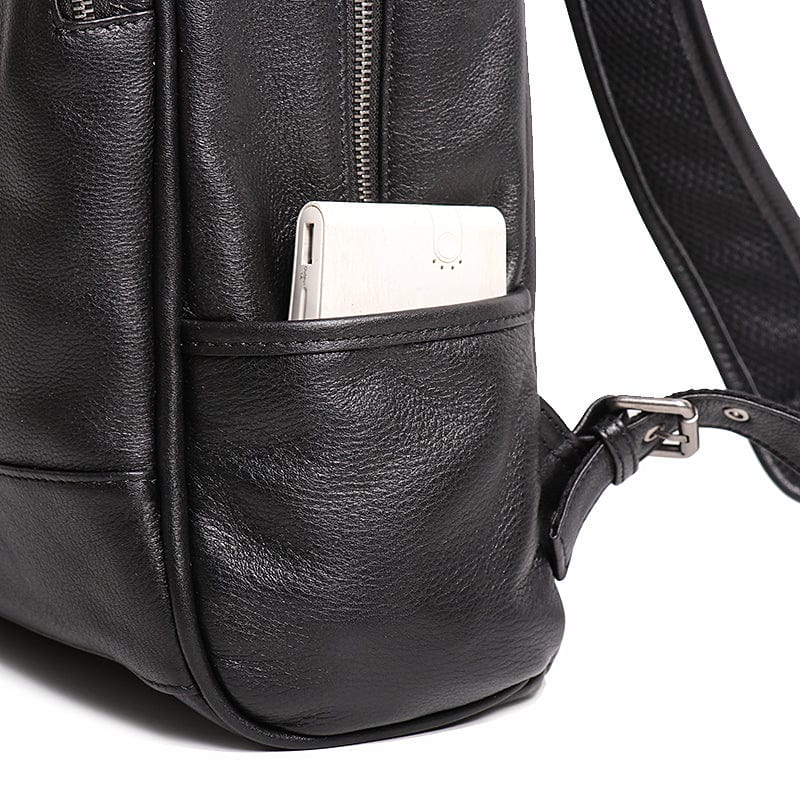 Sac à dos homme en cuir noir multipoches, 30 x 13 x 43 cm
