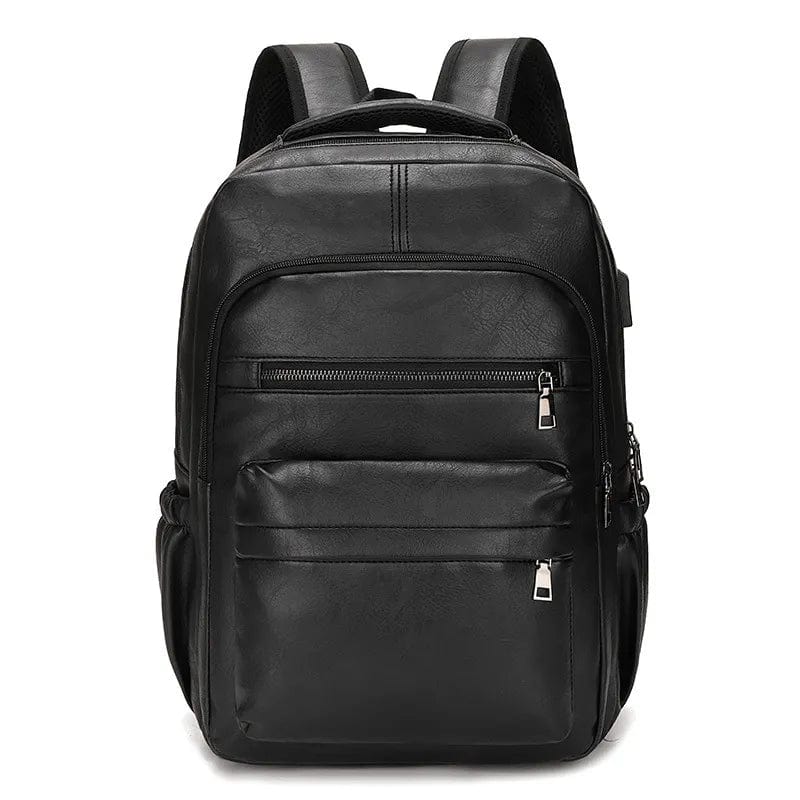 Sac à dos homme en similicuir, place pour un ordinateur, noir