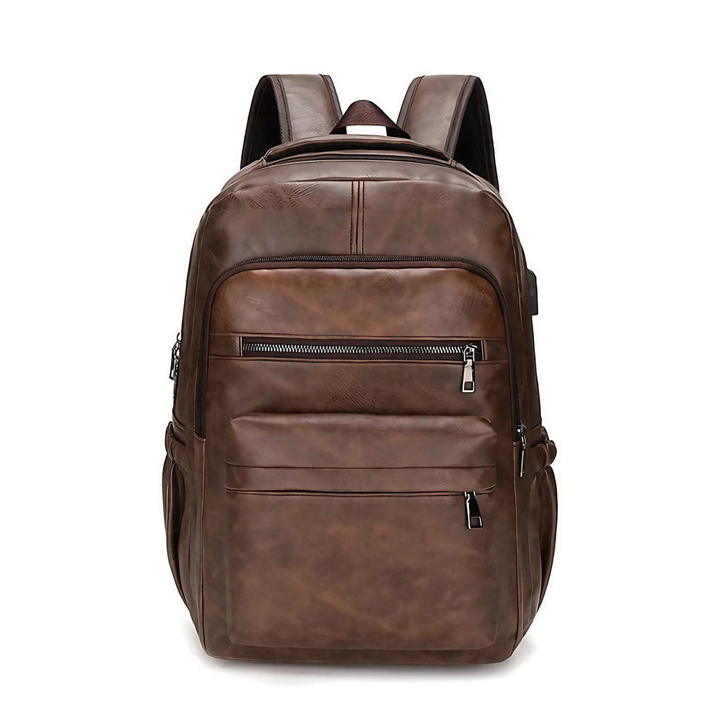 Sac à dos homme en similicuir, place pour un ordinateur, café