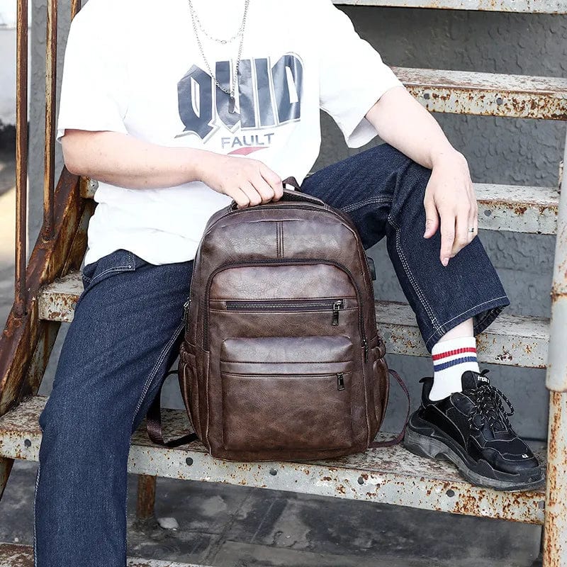 Sac à dos homme en similicuir, place pour un ordinateur