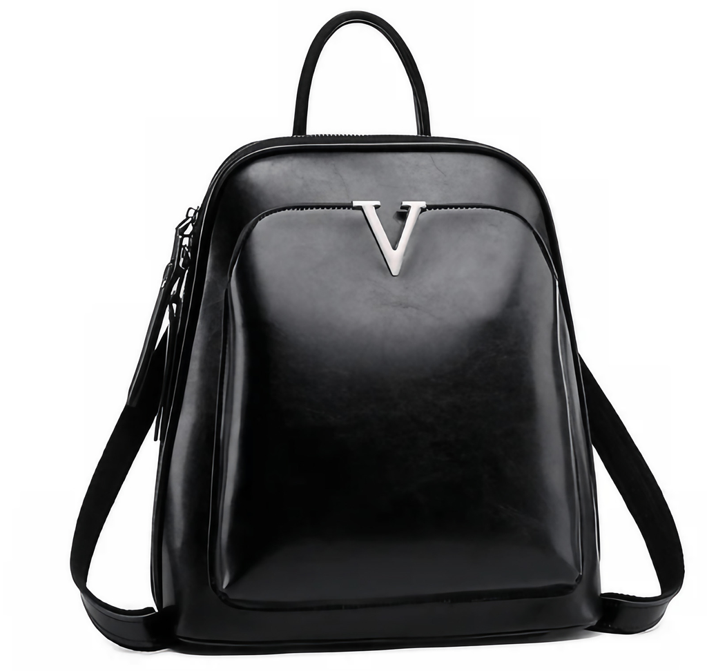 Sac à dos femme en cuir verni, noir, café ou marron, noir