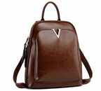 Sac à dos femme en cuir verni, noir, café ou marron