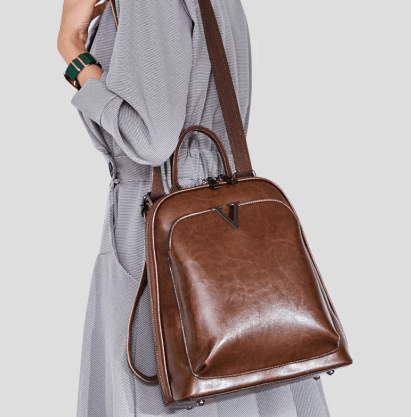 Sac à dos femme en cuir verni, noir, café ou marron