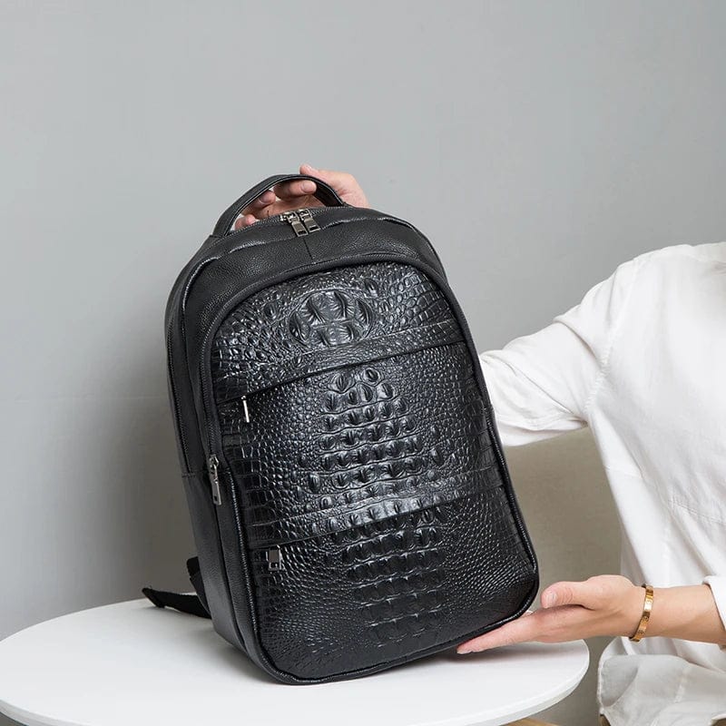 Sac à dos femme en cuir noir, ordinateur 17 pouces