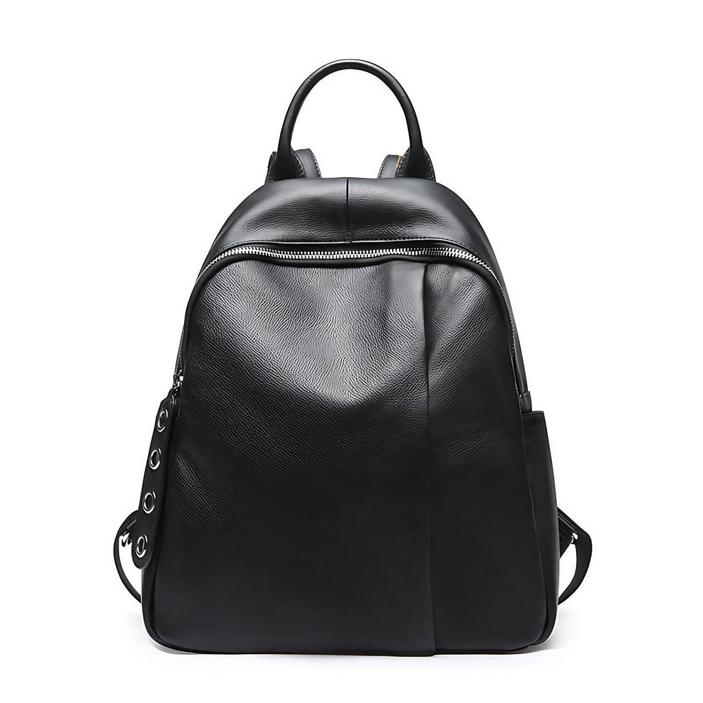 Sac à dos femme en cuir noir, format compact 35 x 27 cm, noir