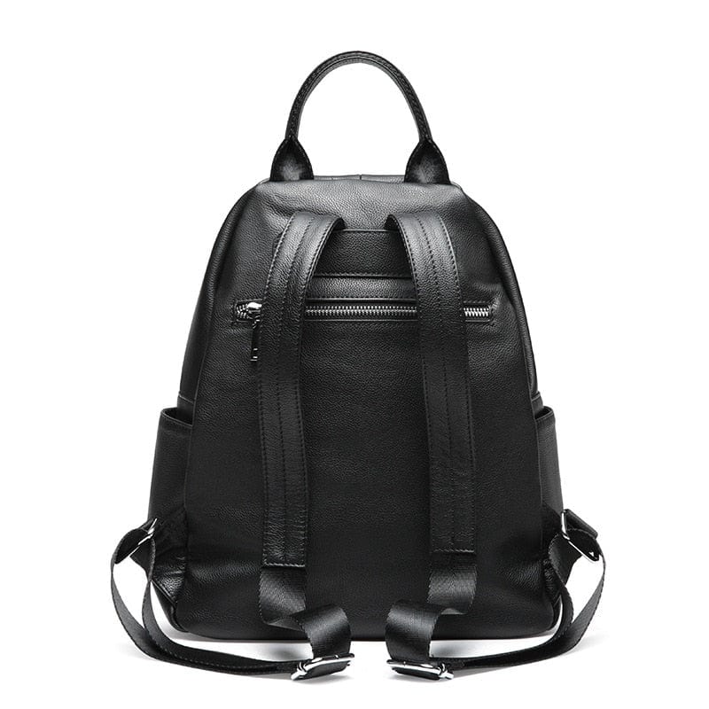 Sac à dos femme en cuir noir, format compact 35 x 27 cm