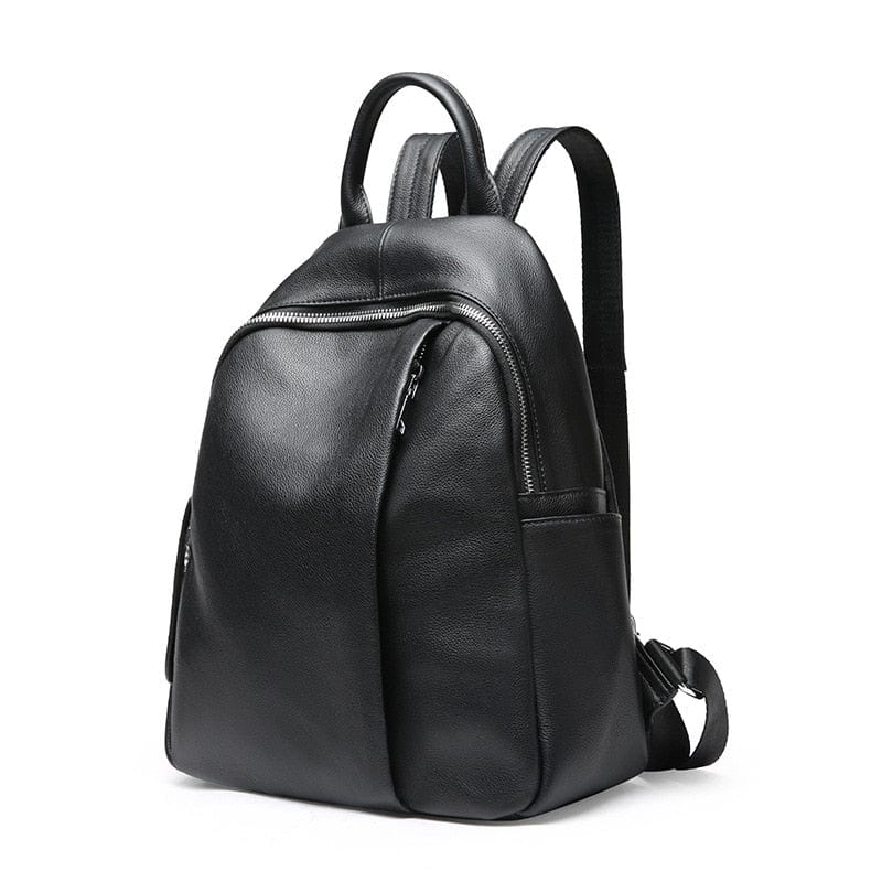 Sac à dos femme en cuir noir, format compact 35 x 27 cm