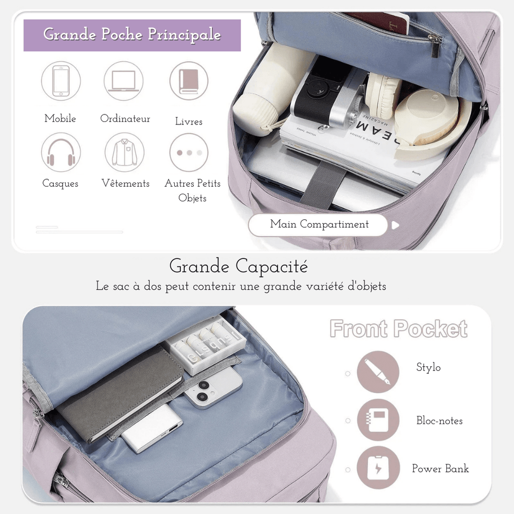 Sac à dos femme pour ordinateur 15,6 pouces en nylon Oxford