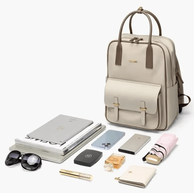 Sac à dos femme pour ordinateur 15 pouces, léger, noir ou beige