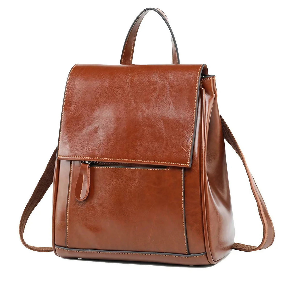 Petit sac à dos femme en similicuir lisse, à rabat