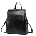 Petit sac à dos femme en similicuir lisse, à rabat, noir