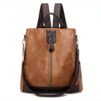 Sac à dos antivol femme en similicuir, trois coloris, marron