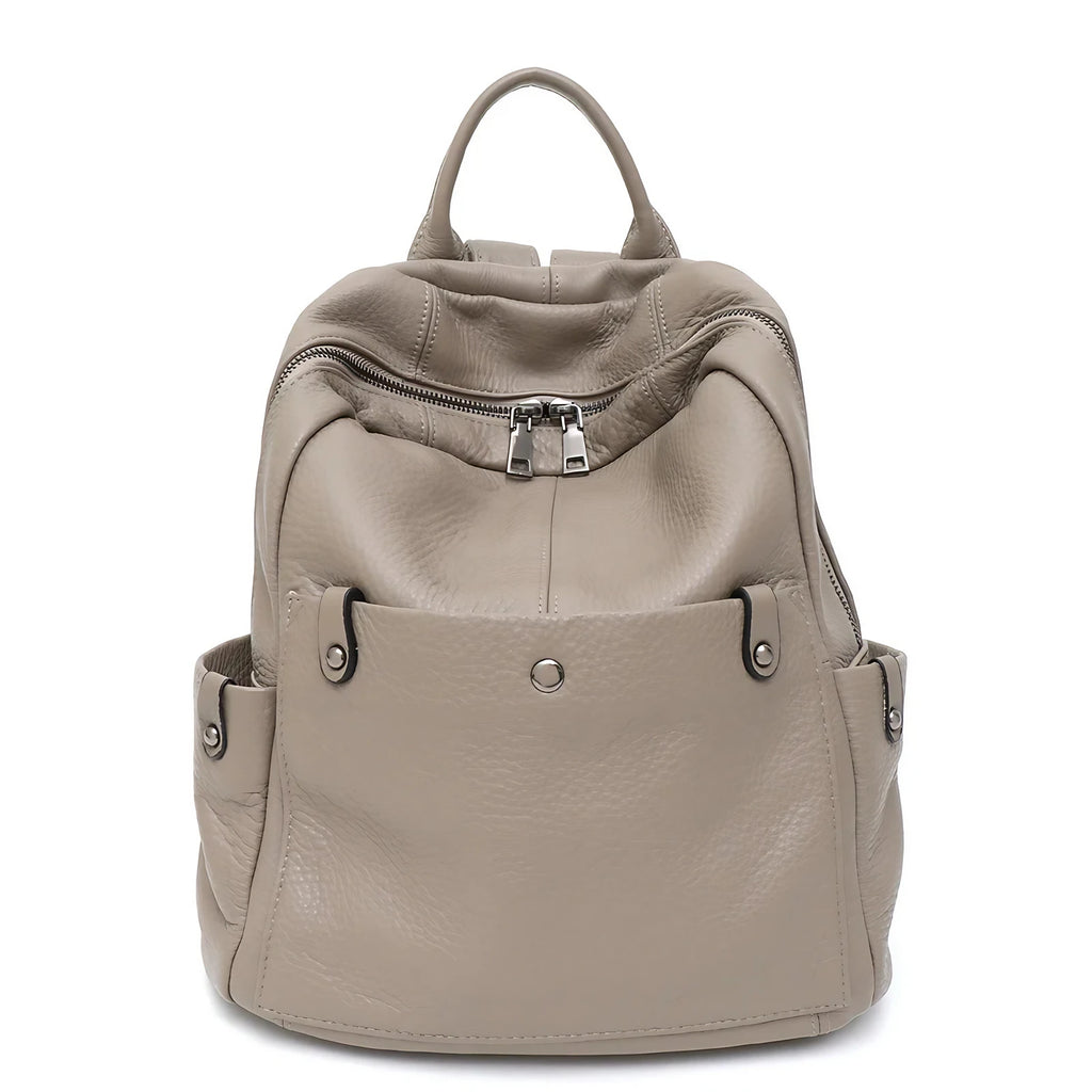 Petit sac à dos femme en éco-cuir grainé, quatre coloris, taupe
