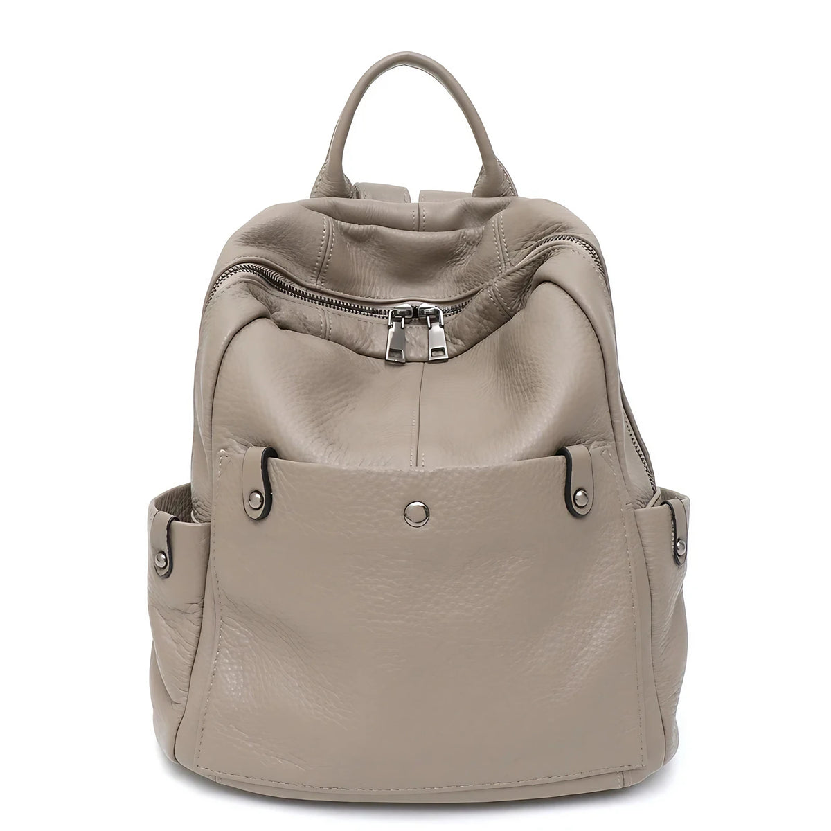 Petit sac à dos femme en éco-cuir grainé, quatre coloris, taupe
