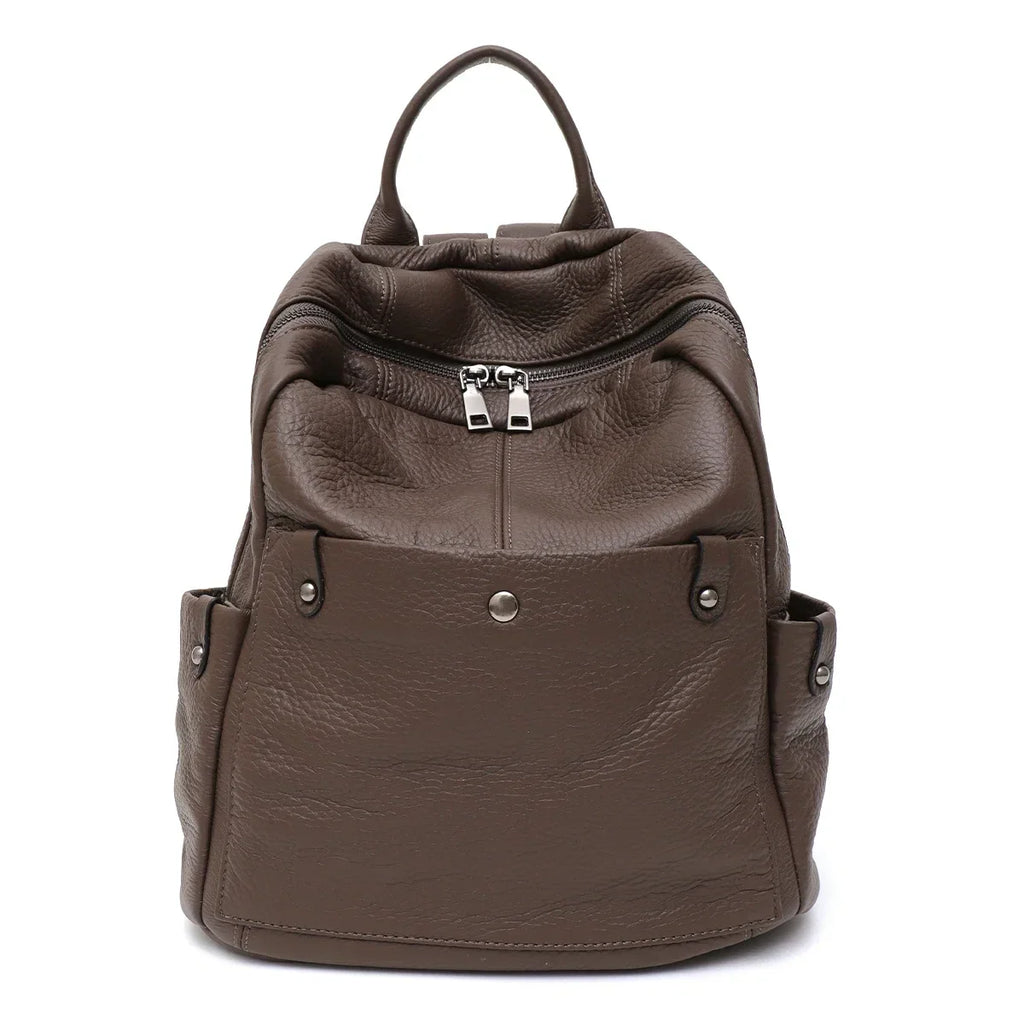 Petit sac à dos femme en éco-cuir grainé, quatre coloris, café