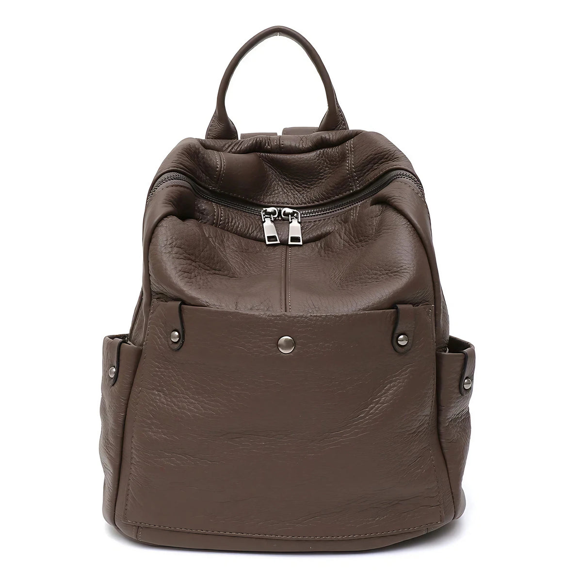 Petit sac à dos femme en éco-cuir grainé, quatre coloris, café