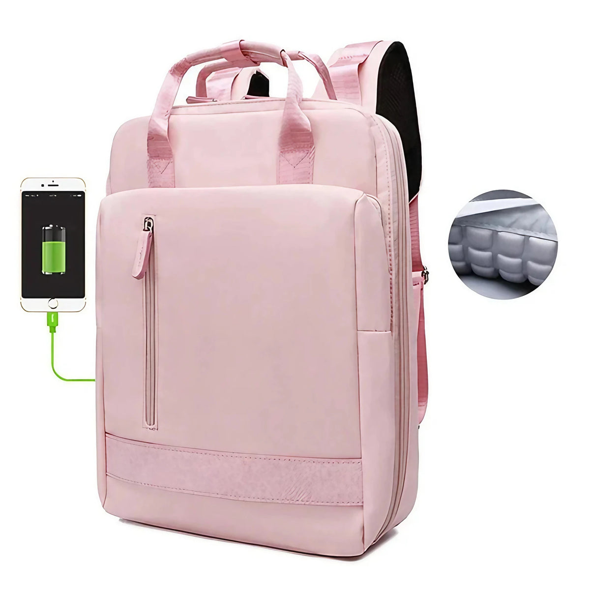 Sac à dos femme avec port USB, ordinateur 15,6 pouces, rose