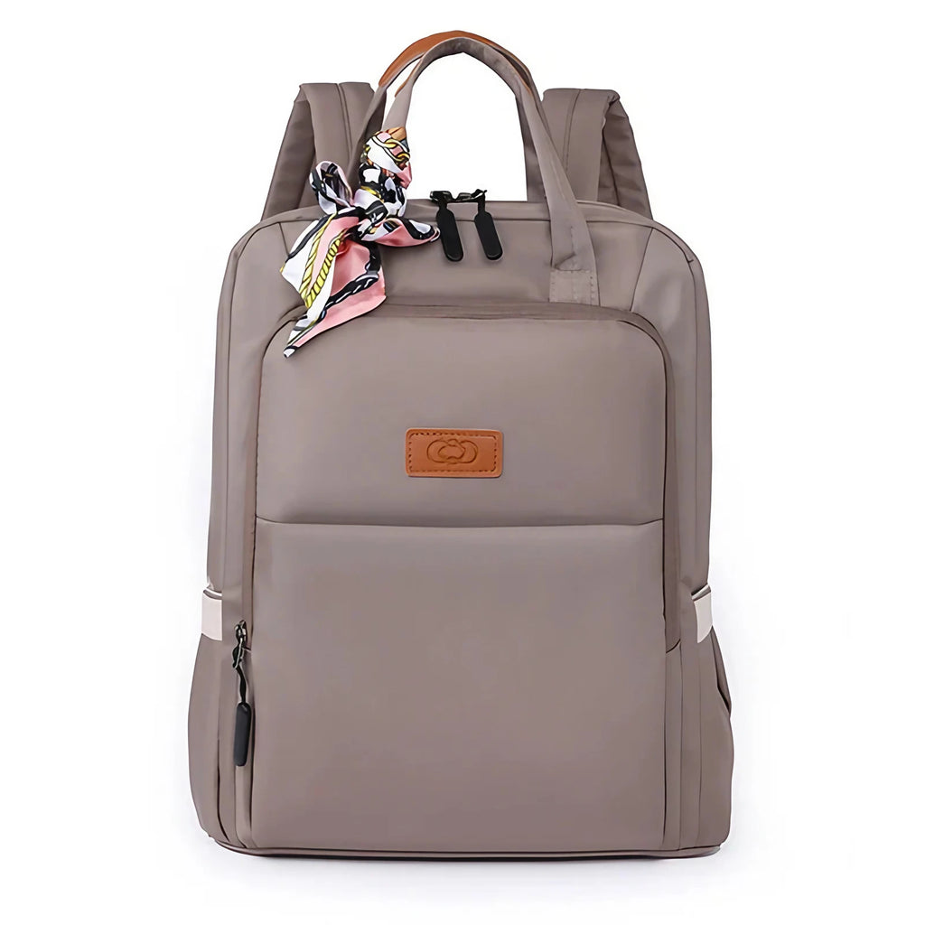 Sac à dos femme ordinateur 13 pouces en nylon imperméable, gris marron