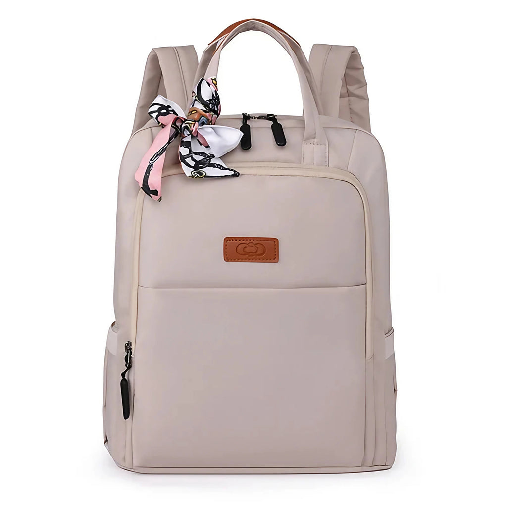 Sac à dos femme ordinateur 13 pouces en nylon imperméable, beige