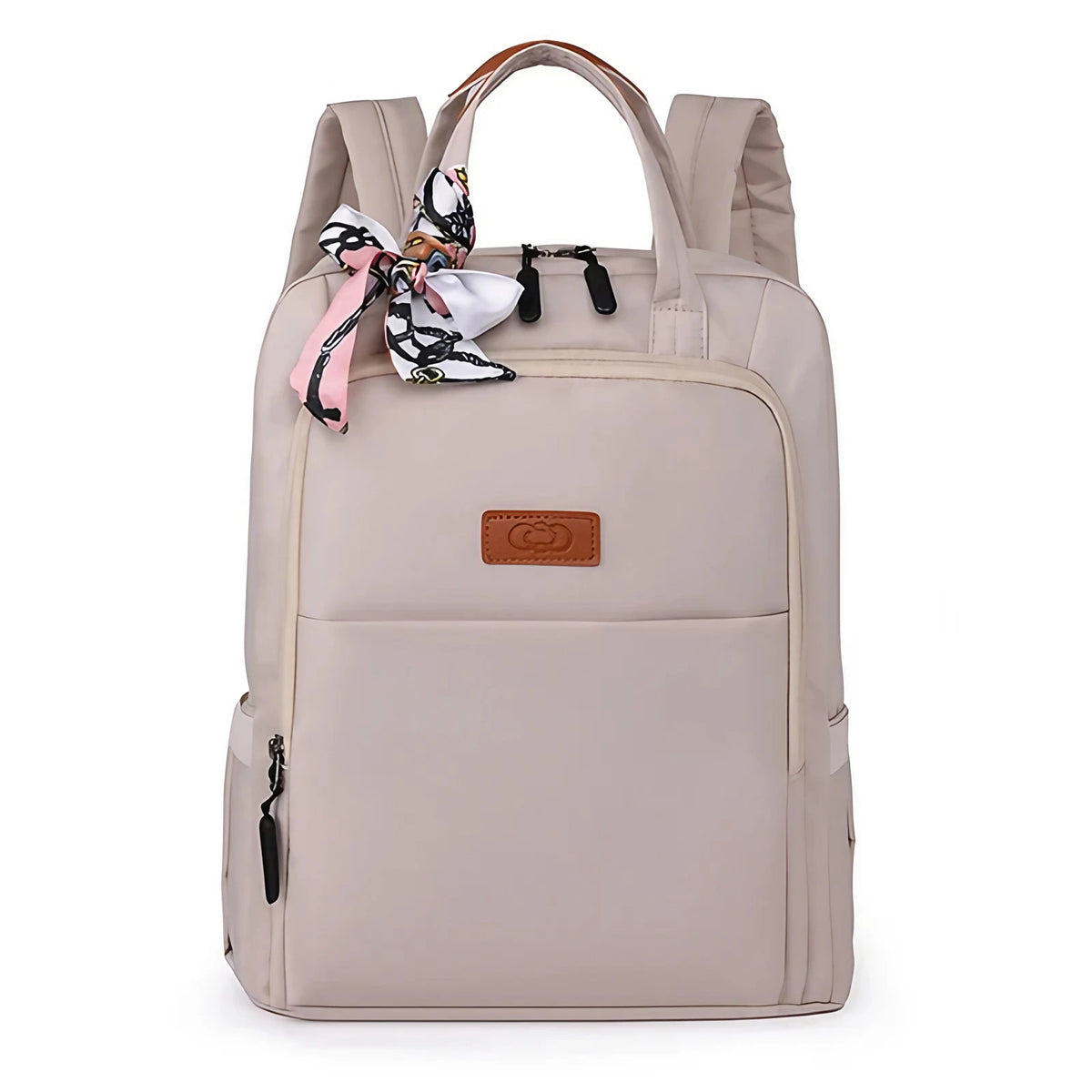 Sac à dos femme ordinateur 13 pouces en nylon imperméable, beige