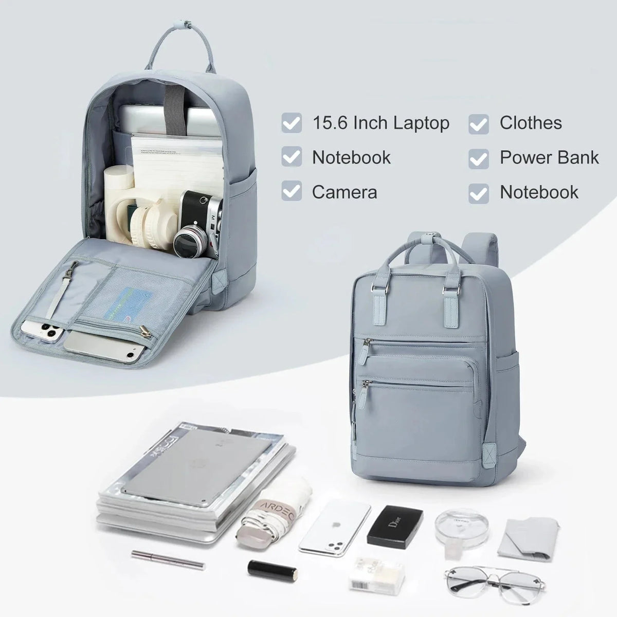Sac à dos femme en nylon pour ordinateur 15,6 pouces, six coloris