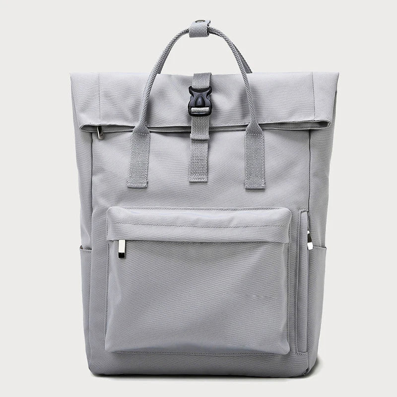 Sac à dos femme en toile à rabat, compartiment ordinateur, gris foncé