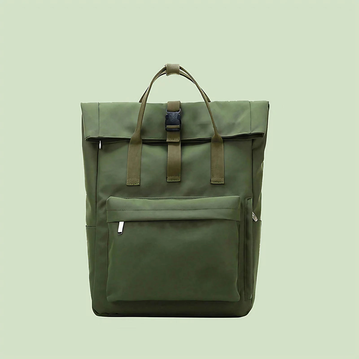 Sac à dos femme en toile à rabat, compartiment ordinateur, vert