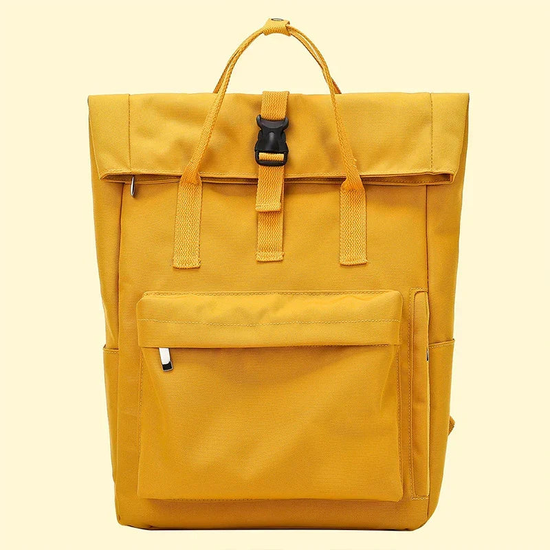 Sac à dos femme en toile à rabat, compartiment ordinateur, jaune