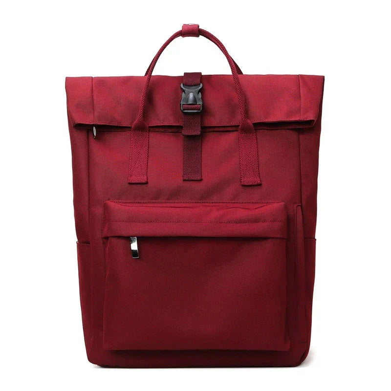 Sac à dos femme en toile à rabat, compartiment ordinateur, bordeaux