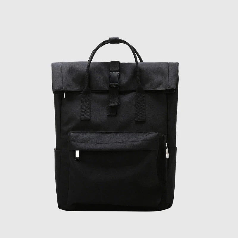 Sac à dos femme en toile à rabat, compartiment ordinateur, noir